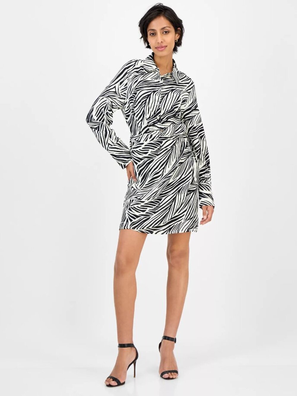 Sam Edelman Women's Printed Collared A-Line Dress Black/White Size 14